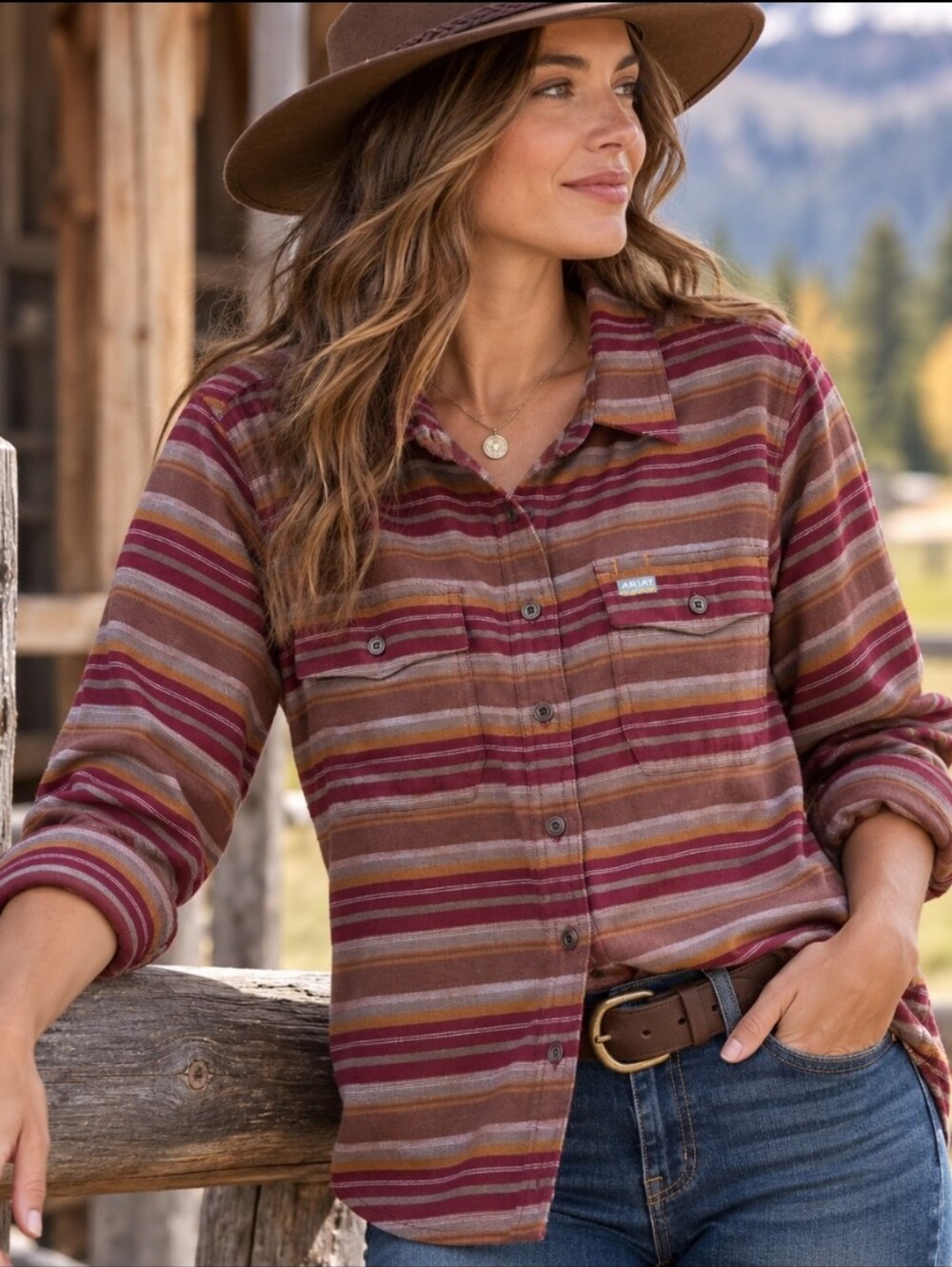 Ariat Rebar Womenโs Large Plaid Flannel Shirt Western Ranch Striped Button Up